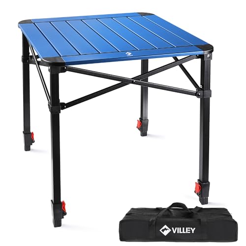 VILLEY Folding Camping Square Table with Carry Bag, Lightweight Aluminum Adjustable Square Table for Outdoor, Camping, Picnic, Backyards, BBQ, Medium - color: Blue, size: Medium