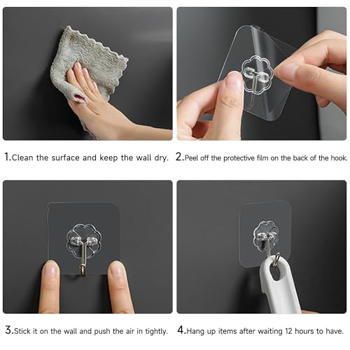 28 Pack Sticky Hooks for Hanging Heavy Duty, Wall Hooks Adhesive, Clear self Adhesive Hooks for Wall, Kitchen, Bathroom, Shower & Ceiling - color: 28 Transparent self Adhesive Hooks
