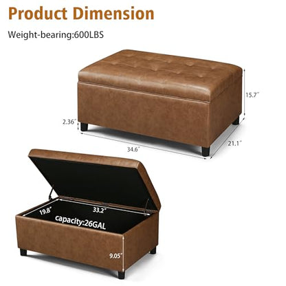 Joveco Rectangular Lift Top Storage Ottoman Bench, Faux Leather Storage Bench for Living Room Entryway Bedroom, Ochre Yellow - color: Ochre Yellow