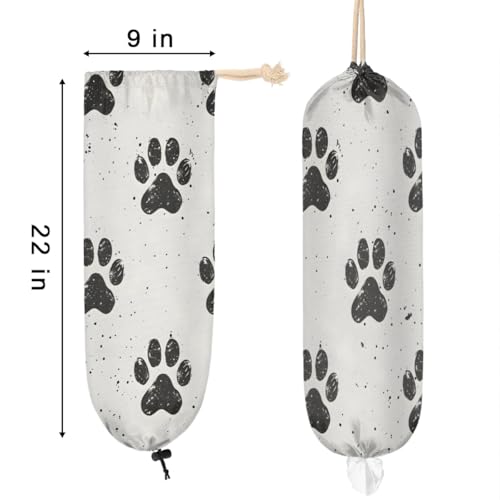Paw Prints Plastic Bag Holder Grocery Bag Storage Dispenser Wall Mount Washable Reusable Trash Garbage Bag Organizer for Home Kitchen Camper
