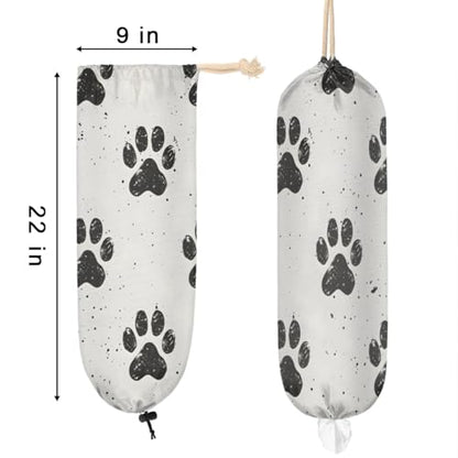 Paw Prints Plastic Bag Holder Grocery Bag Storage Dispenser Wall Mount Washable Reusable Trash Garbage Bag Organizer for Home Kitchen Camper