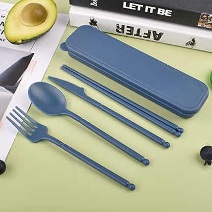 Reusable Utensils Set with Case, Plastic Travel Utensils, 1 Sets Plastic Spoons and Forks Set for Lunch Box, Picnic, Travel, Camping (Blue) - color: Blue