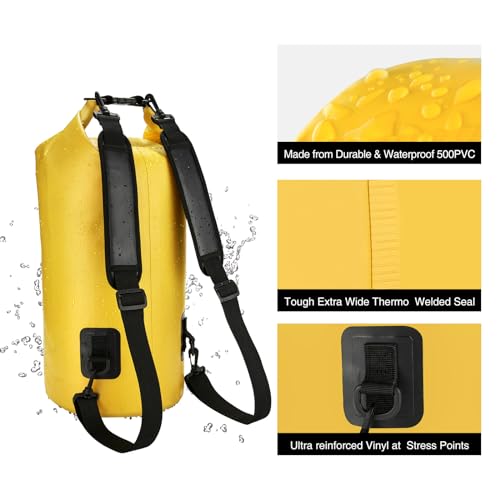 Piscifun Dry Bag, Waterproof Floating Backpack 10L/20L/30L/40L with Waterproof Phone Case for Boating, Kayaking, Fishing - color: Yellow, style: 10l