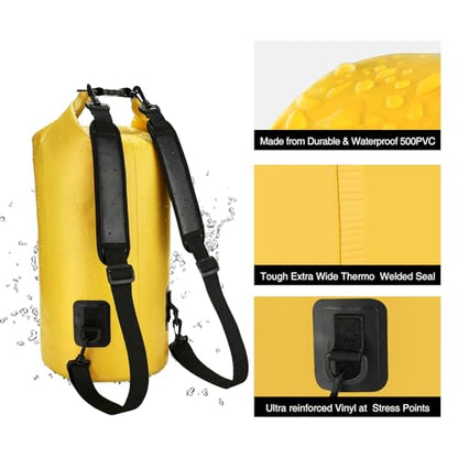 Piscifun Dry Bag, Waterproof Floating Backpack 10L/20L/30L/40L with Waterproof Phone Case for Boating, Kayaking, Fishing - color: Yellow, style: 10l