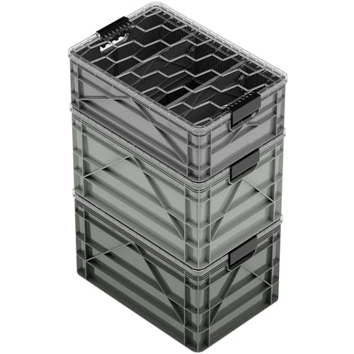 SIDIO CRATE Pro Pack - Two Full Size and One Half Size Heavy Duty Stackable Storage Bins, Totes and Containers with Lids and Dividers - Durable Organizer for Home, Office, Garage, and Outdoor Use - color: Stealth Variety Pack