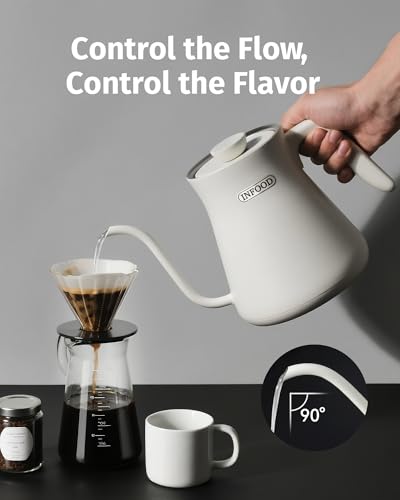INFOOD 0.8L Gooseneck Electric Kettle, Precise Temperature Control for Pour Over Coffee & Tea, 1200W Fast Boiling Water, Auto Shut Off, Scheduling, Stainless Steel, White - color: White