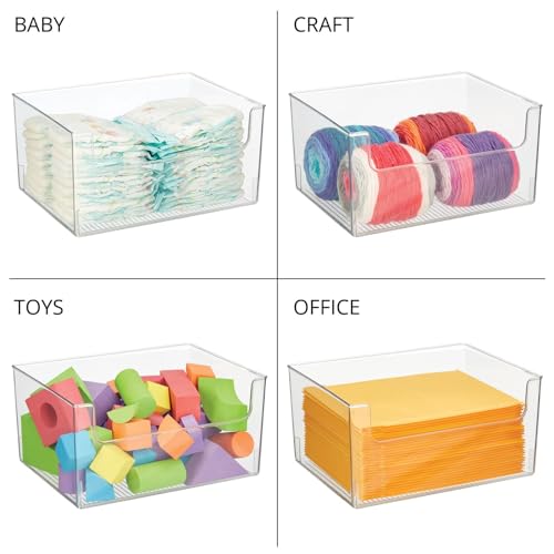 mDesign Large Modern Plastic Open Front Dip Storage Organizer Bin Basket for Bathroom Organization - Vanity Shelf, Cubby, Cabinet, and Closet Organizing Decor - Ligne Collection - 4 Pack - Clear