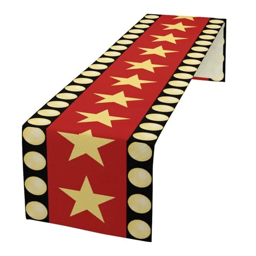 Red Movie Theme Table Runner Yellow Star Ball Decor for Indoor Outdoor Party Dinner Festival Rustic Farmhouse Holiday Home Kitchen Dining Room, 13x36in - color: Cinema-red, size: 13x36in