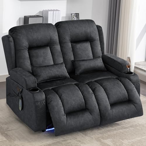 URRED Power Loveseat Recliner Sofa with Massage and Heat, Wall Hugger Reclining Loveseat, RV Couch Home Theater Seating with LED Lights for Living Room (Dark Grey, 54" - 2 Seats) - color: Dark Grey, size: 54" - 2 Seats
