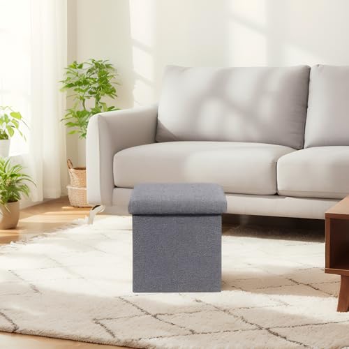 B FSOBEIIALEO Storage Ottoman Cube Foldable Footrest, Chest & Seat for Living Room, Nursery, Bedroom 12.6 Inch Cube (Linen Grey) - color: Grey