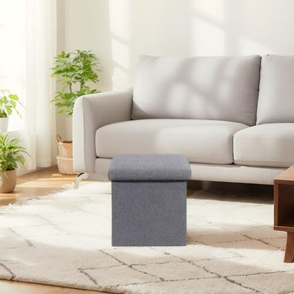 B FSOBEIIALEO Storage Ottoman Cube Foldable Footrest, Chest & Seat for Living Room, Nursery, Bedroom 12.6 Inch Cube (Linen Grey) - color: Grey