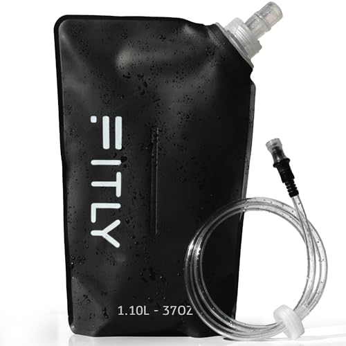 FITLY Soft Flask - Shrink As You Drink Soft Water Bottle for Hydration Pack - Folding Water Bottle Ideal for Running, Hiking, Cycling, Climbing & Rigorous Activity - color: Black, size: 37 Ounces