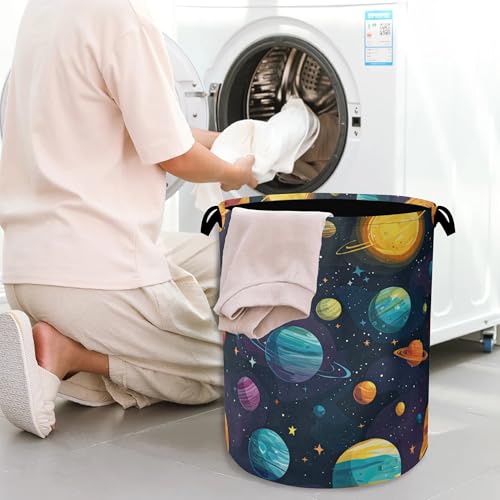 Celestial Planet Laundry Basket,Foldable with Handles Tote Bag Oxford Cloth for Bathroom Bedroom Dirty Clothes Storage Bucket 16" x 20.8" - color: Celestial Planet