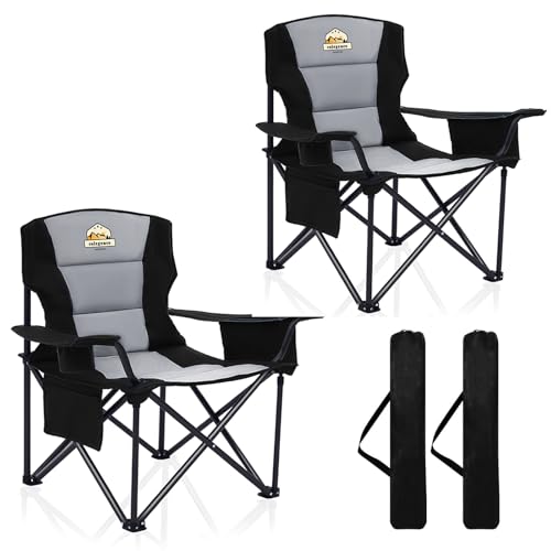 Colegence Oversized Heavy Duty Camping Chairs 2 Pack, 450 LBS Support Extra Wide Folding Portable Outdoor Chair with Cooler Bag, Cup Holder & Armrests for Camping, Beach, Tailgating, Sports, Black - color: Black, style: Twin Pack