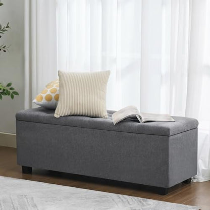 43" Ottoman with Storage and Sturdy Metal Frame, Tufted Upholstered Storage Bench, Modern Footboard Hideaway Chest with Removable Lid and Footrest for Living Room, Entryway (Dark Gray) - color: Dark Gray