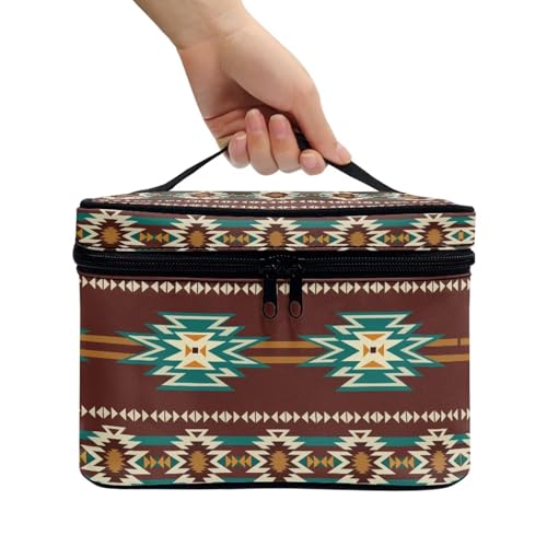 Travel Cosmetic Bag Aztec Brown Printed Multifunctional Makeup Organizer Bag for Ladies Teens Lightweight Makeup Pouch Plenty of Room - color: Aztec Brown