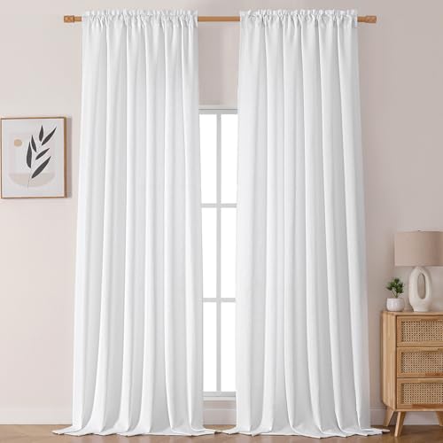Chyhomenyc White Curtains 120 Inch Length 2 Panels Set, Faux Linen Textured Light Filtering Soft Airy Farmhouse Curtain Drapes Ceiling to Floor for Large Window, 50Wx120L - color: White, size: 50"W x 120"L (Pack of 2)