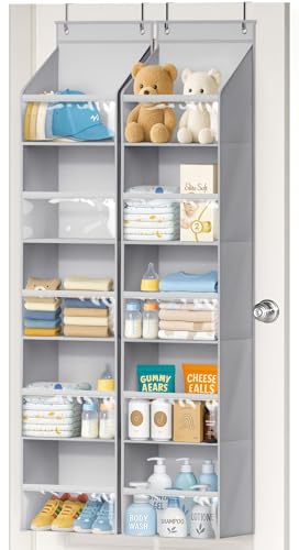 AOODA 2 Pack Over the Door Organizer, Large Capacity Closet Door Hanging Organizer, Clear Deep Pockets Baby Organizer Storage for Nursery, Bathroom, Bedroom, Pantry, Diapers (Grey) - color: Grey, size: 2 Packs