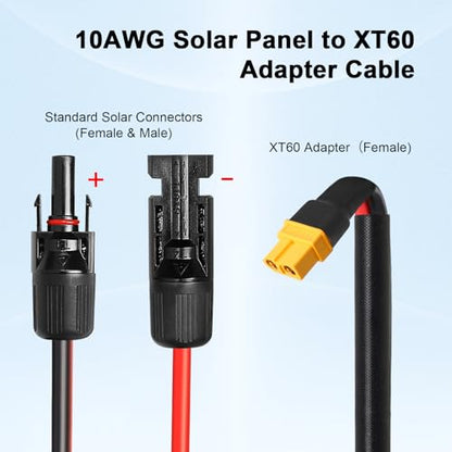 MOOKEERF Solar to XT60 Cable 10AWG 6FT Solar Connector to XT60 Adapter Cable for Solar Panel to Battery RV Portable Power Station Solar Generator - 6 Foot - size: 6FT
