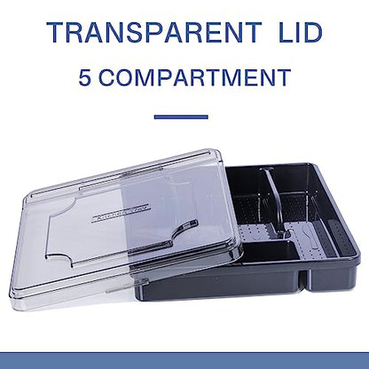 Silverware Organizer With Lid, Utensil Drawer Organizer. Removable Lid, 5 Slots Total Caddy for Flatware Cutlery Knives, Forks, Spoons.Black.