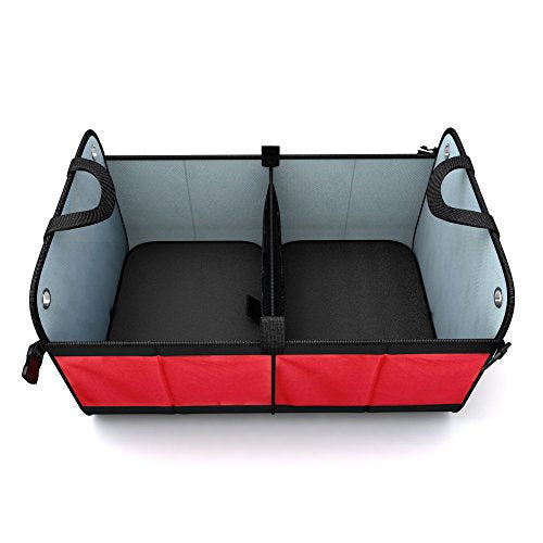 Premium Heavy Duty Auto Trunk Organizer. Best Cargo Storage for SUV, Cars, Trucks and Minivans, with 3 Compartments and Side Pockets. Durable Divider, Collapsible and Foldable with.