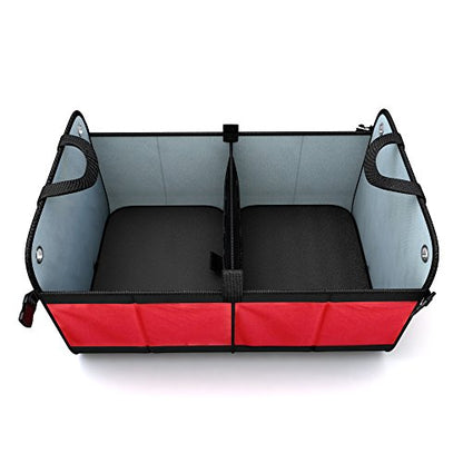 Premium Heavy Duty Auto Trunk Organizer. Best Cargo Storage for SUV, Cars, Trucks and Minivans, with 3 Compartments and Side Pockets. Durable Divider, Collapsible and Foldable with.