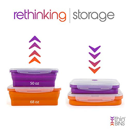 Kitchen Home Thin Bins Collapsible Containers – Set of 2 Extra Large Rectangle Silicone Food Storage Containers – BPA Free, Microwave, Dishwasher and Freezer Safe - size: Rectangle - Extra Large - Set of 2