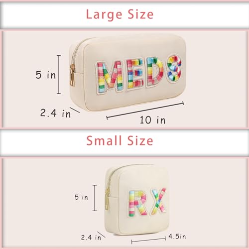 2Pcs Chenille Letter Patch Nylon Medicine Makeup Bag Set,Cute MEDS Travel Makeup Bag with Metal Zipper, First Aid Purse Organizer Cosmetic Bag for Women and Girls(MEDS and RX) - color: 05MEDS and RX