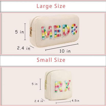 2Pcs Chenille Letter Patch Nylon Medicine Makeup Bag Set,Cute MEDS Travel Makeup Bag with Metal Zipper, First Aid Purse Organizer Cosmetic Bag for Women and Girls(MEDS and RX) - color: 05MEDS and RX