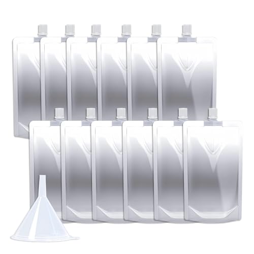 12PCS 8OZ Plastic Flasks,Reusable Drink Pouches with Funnel,Spouted Drinking Bags for Liquid Juice,Leak-Proof Food Grade for Travel Outdoor Sports Concert Cruise Events - color: 8OZ 12PCS +Funnel