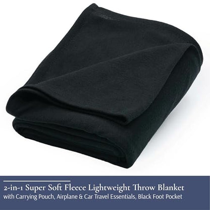 Brookstone Travel Blanket - 2-in-1 Super Soft Lightweight Throw Blanket with Carrying Pouch, Airplane & Car Travel Essentials, Black - color: Black