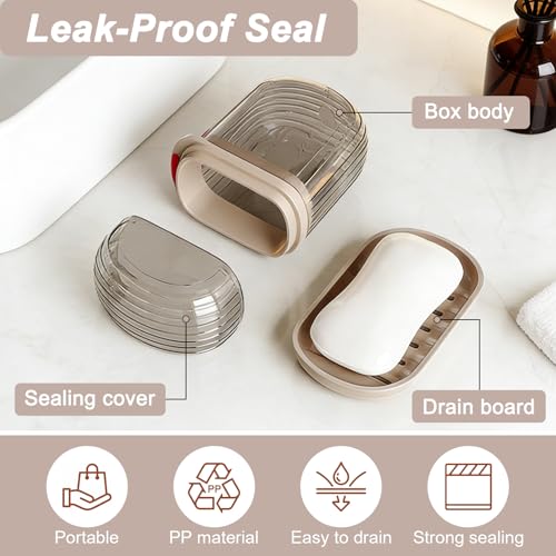 2 Pcs Travel Soap Case, Leak-Proof Bar Soap Travel Case with Lid Soap Box Holder with Drainage Layer, Portable Soap Container for Traveling, Bathroom, Gym, Camping, Outdoor - Clear