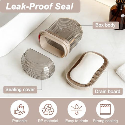 2 Pcs Travel Soap Case, Leak-Proof Bar Soap Travel Case with Lid Soap Box Holder with Drainage Layer, Portable Soap Container for Traveling, Bathroom, Gym, Camping, Outdoor - Clear