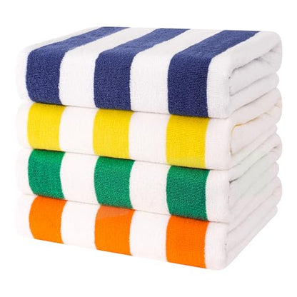 Cotton Paradise, Cabana Stripe Beach Towels 4 Packed, 30x60 inches Extra Large Pool Towels, Soft Absorbent Quick Dry, Blue - Yellow - Mint - Orange - color: Mix Color