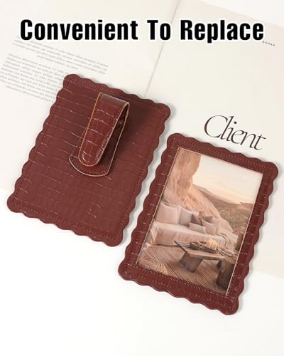 COOLYOUTH 2Pcs Car Picture Frame Car Visor Clip Picture Holders Leather Magnetic Photo Frames with Clip (2, Leather-Umber) - color: Leather-Umber
