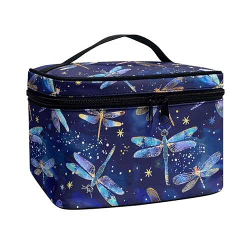 Comestic Bag for Women Blue Dragonfly Printed Makeup Brush Bag Exquisite Portable Travel Case for Toiletries Skin-Care Products with Versatile Uses - color: Blue Dragonfly