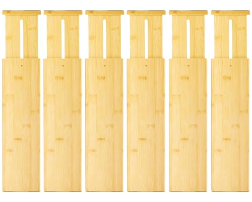 VaeFae 6 Pack Bamboo Drawer Dividers, 4" High Adjustable 16.6" - 21.8" Clothes Drawer Organizers, Expandable Separators for Bedroom/Bathroom/Kitchen/Office Storage - size: 4''H, 16.6''-21.8''L, 6 Pack