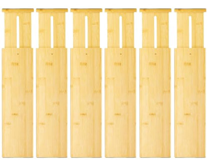 VaeFae 6 Pack Bamboo Drawer Dividers, 4" High Adjustable 16.6" - 21.8" Clothes Drawer Organizers, Expandable Separators for Bedroom/Bathroom/Kitchen/Office Storage - size: 4''H, 16.6''-21.8''L, 6 Pack