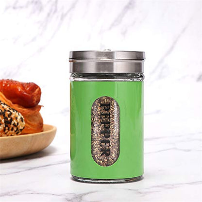 Salt and Pepper Shakers Stainless Steel and Glass Set with Adjustable Pour Holes (Green) - color: Green