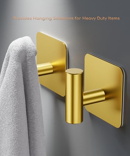 Aikzik 4 Pack Large Heavy Duty Wall Hooks - 26lb Max, Stainless Steel Adhesive Towel Hook, Shower Hooks for Hanging Towel, Coat, Robe, Wall Hook for Use in Bathroom, Kitchen and Door, Gold - color: Gold