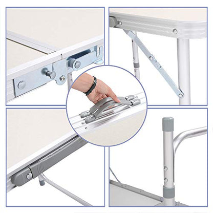 3/4/6 Foot Plastic Folding Table,Adjustable Foldable Table with Carrying Handle,Outdoor Picnic Party Table for Camping,Wedding,Kitchen,Beach,Straight Legs - White (White, 6ft) - size: 6ft