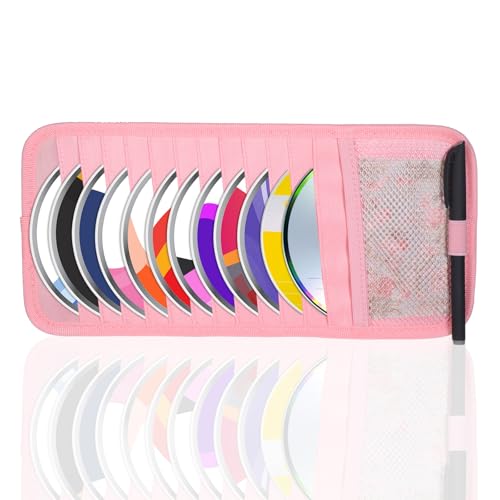 Car CD Case Holder, DVD Vehicle Visor Storage Orangizer Vehicle Sun Visor Organizer Large Capacity CD Case With 12 DVD Storage Sleeves, Mesh Pocket, Pen Holder And Elastic Strap, Pink Canvas Material