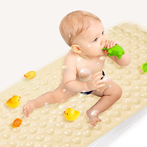 Sheepping Baby Bath Mat for Tub Non Slip Extra Long Cover Bathtub Mat for Toddler Kids 40 X 16 Inch - Eco Friendly Infant Bath Tub Mat with 200 Big Suction Cups,Machine Washable Shower Mat - color: Yellowed Cream