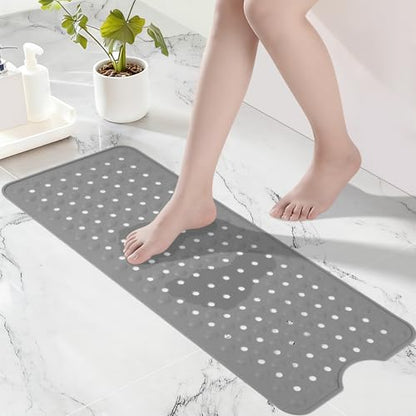 Silicone Bath Tub Mat Non Slip, 36"x16" Shower Foot Scrubber Mat with Drain Holes and Suction Cups, Upgraded Bathtub and Shower Mats, Machine Washable Bathtub Floor Liner Mats for Bathroom (Gray) - color: Gray