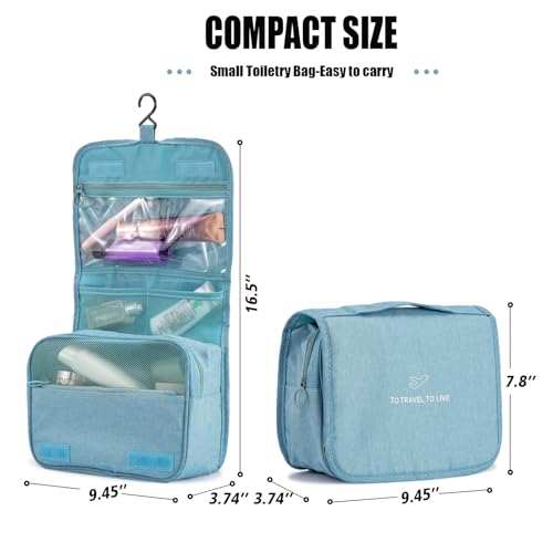 L&FY Hanging Travel Toiletry Bag Women's Cosmetic Organizer Makeup Case Pouch Men's Shaving Kits With Handle (Canvas Blue) - color: Canvas Blue, size: Compact Size