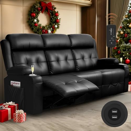 RV Loveseat Recliner Sofa, 3 Seat Wall Hugger Massage Reclining RV Couch with USB, Insert Pockets, Cup Holders, 150° RV Recliners Sleeper Sofa for RV Furniture & Home Theater Seating - color: Black, size: 3 Seat-G1