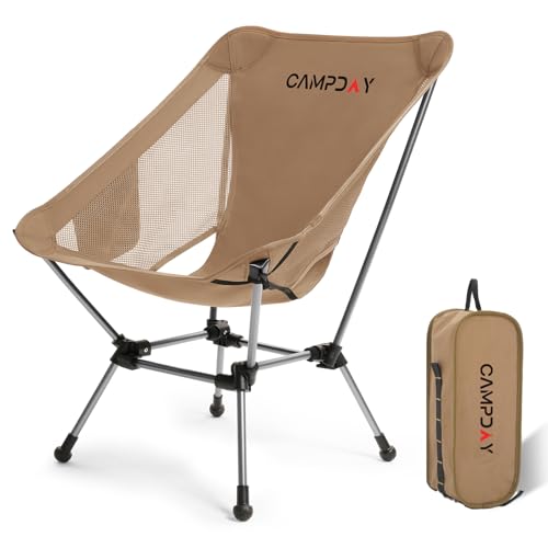 Camping Chair Portable Hiking Ultralight Backpacking Small Lightweight Folding Chair for Outdoor Camp Hunting Beach Picnic Concert, Supports 330lbs (Khaki,1PCS) - color: Khaki