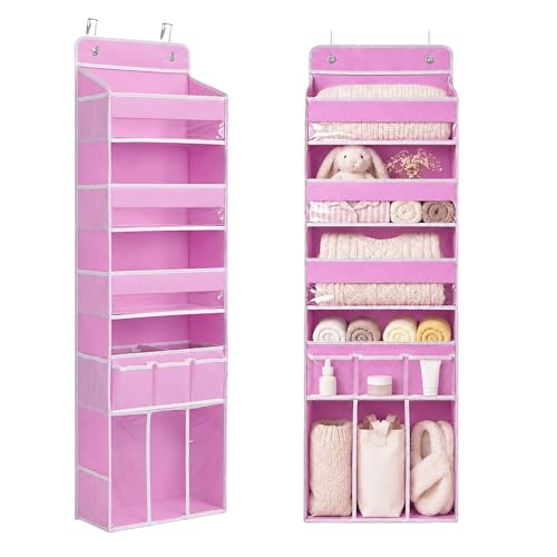 Door Hanging Storage Organizer with 3Bins1 Movable Baby Diaper Caddy,1Large capacity diaper stacking storage Organizer,10Side Pockets,Suitable to Store All Items,Bedroom Nursery Essentials. (Pink) - color: Pink