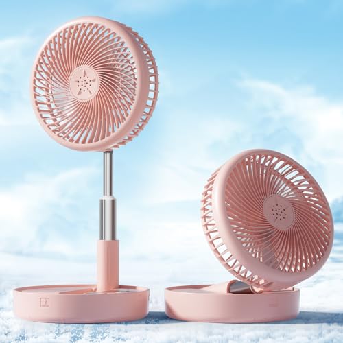 Primevolve Portable Fan,Battery Operated Rechargeable USB Fan with Remote, Foldable Floor Table Desk Pedestal Fan for Bedroom Camping Travel,Pink 7.7" - color: Pink, size: 7.7 Inch