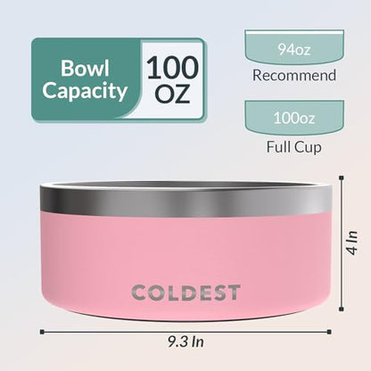 Coldest Dog Bowl - Anti Rust Metal, Non Slip, 3 Layers Insulated Stainless Steel Dog Bowls - Spill Proof & Heavy Duty - Water Bowl for Dogs, Cats & Pets, Dish Washer Safe (100 oz, Cotton Candy Pink) - color: Cotton Candy Pink, size: 100 oz